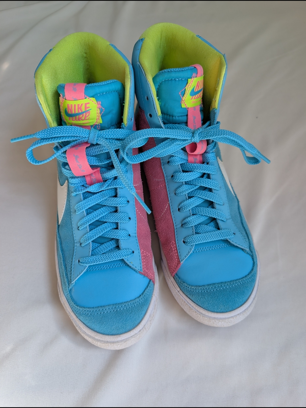 Nike Retro High-Top Sneakers in Blue, Pink & Neon Yellow